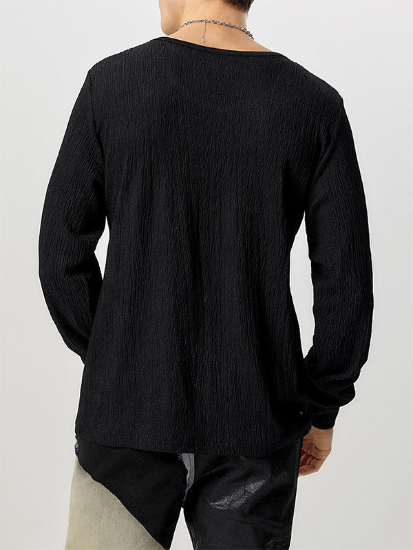 Mens Metal Button Detail Textured Long Sleeve T-Shirt SKUK79519