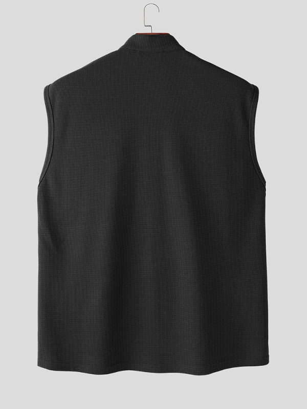 Men's Solid Color Waffle Knit Sleeveless Shirt SKUL22602