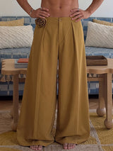 Men's Avant-Garde Party 3D Rose Flower Pleated Wide Leg Full Length Pant SKUL78125