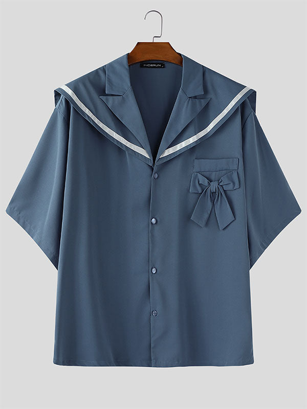 Men's Bow Patchwork Half Sleeve Shirt SKUL27006