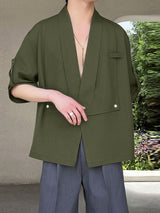 Men's Avant-Garde Deconstructed Kimono-Style Utility Short Sleeve Shirt SKUL63240
