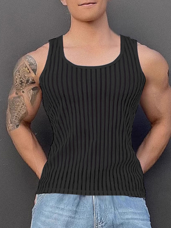 Mens Striped Sheer Casual Tank SKUL15389