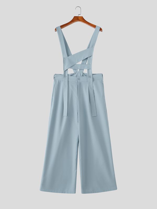 Men's Avant-Garde Deconstructed Cross-Strap High-Waist Wide-Leg Jumpsuit SKUL73615