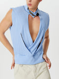 Mens Solid Cutout See Through Sleeveless Vest SKUK58948