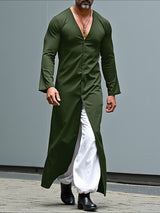 Men's Solid Color Long Hem Casual Long Sleeve Shirt SKUL31877