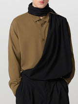 Mens Tie-Detail Color-Block Patchwork Long-Sleeve Shirt SKUK87995