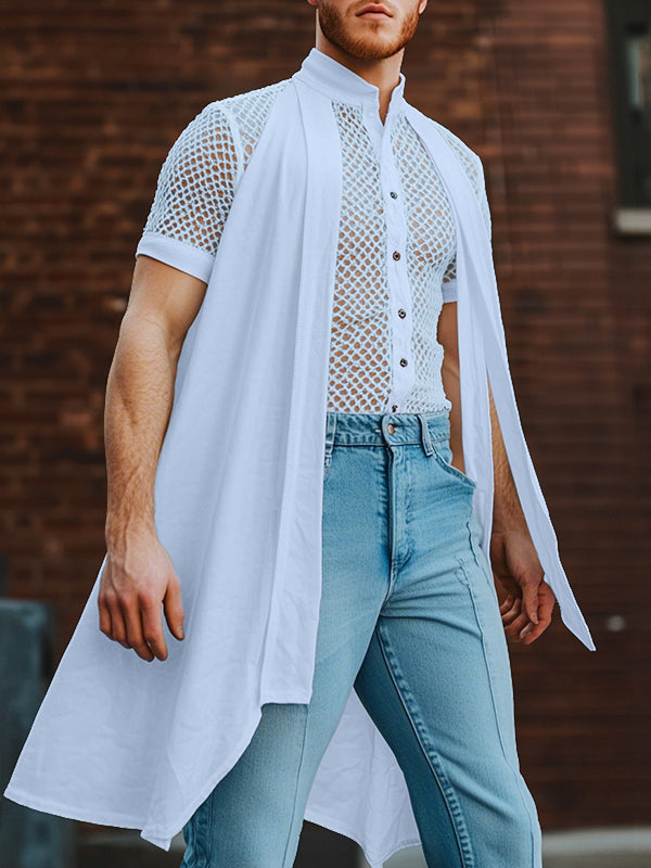 Mens Cape Panel Lace Short Sleeve Shirt SKUL06338