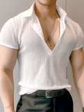 Mens Solid See Through Notched Neck T-Shirt SKUK55282