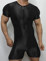 Mens Ice Silk Zip-Up Fitted Short Sleeve Bodysuit SKUL10799