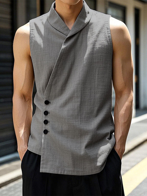 Mens Solid Color Sleeveless Button-Up Shirt SKUL02010