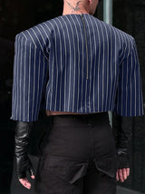 Men's Back Zipper Striped Cropped Shirt SKUL41259