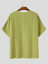 Men's Minimalist Textured Crinkle Henley Collar Short Sleeve T-Shirt SKUL76556