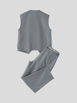 Men's Modern Chinoiserie Asymmetric Diagonal Button Two Pieces Outfit SKUL68426