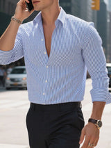 Mens Windsor Collar Striped Long Sleeve Shirt SKUK81733