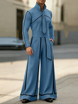 Men's Color Block Outlined Line Two Pieces Outfit SKUL43646