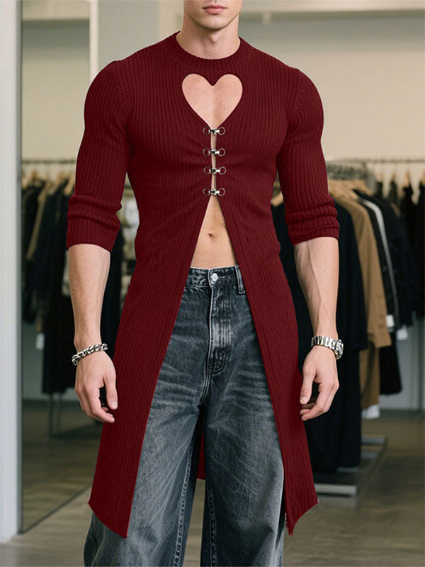 Men's Heart Hollow Textured Long Sleeve T-Shirt SKUL28401
