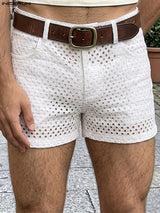 Men's Avant-Garde Crochet Open-Knit Slim Cropped Booty Denim-Style Short SKUL71351