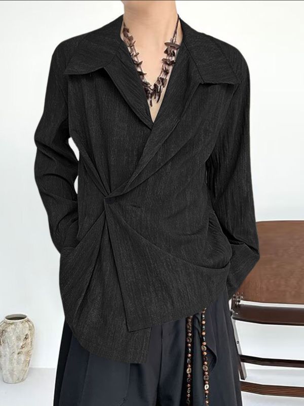 Men's Deconstructed Solid Color Long Sleeve Shirt SKUL37899