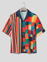 Mens Geometric Colorblock Print Short Sleeve Shirt SKUL12894