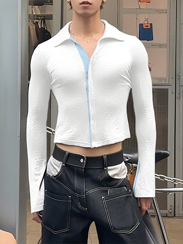 Men's Colorblock Flared Long Sleeve Cardigan SKUL25111