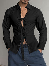 Men's Bow Tie Lace-Up Long Sleeve Shirt SKUL24189