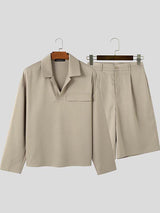 Mens Solid Color Minimalist Loose Two Pieces Outfit SKUK98812