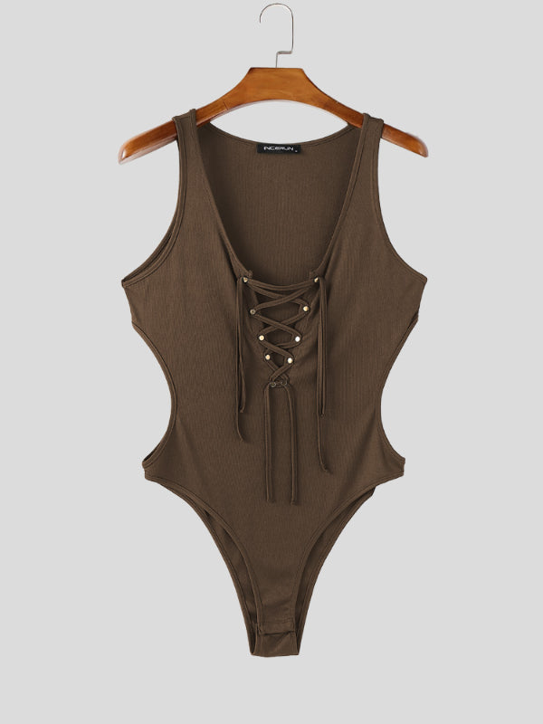 Mens Cut-Out Drawstring Sleeveless Bodysuit SKUL13030