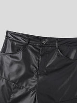 Mens Faux Leather Side Pockets Casual Shorts SKUK61530