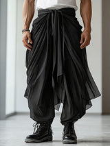 Mens Solid Color Asymmetric Ruched Pant SKUL05856
