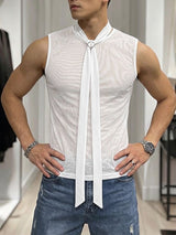 Men's Avant-Garde Hardware Ring Choker Tie Sheer Mesh Tank SKUL71426