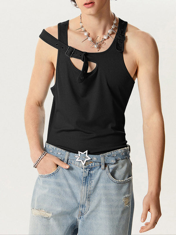 Mens Buckle Deconstruction Design Knit Sleeveless Vest SKUK46356