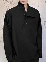 Mens Asymmetric Neck Loose Long-Sleeve Shirt SKUK81259