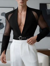 Men's Sheer Mesh Patchwork Casual Long Sleeve Blazer SKUL50128