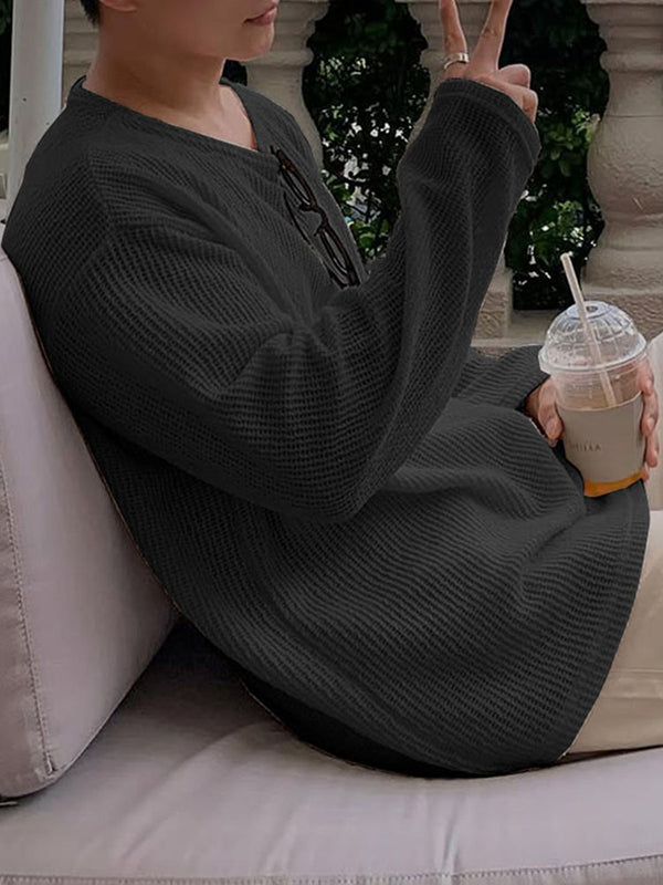 Mens Solid Textured Long Sleeve T-Shirt SKUL02425