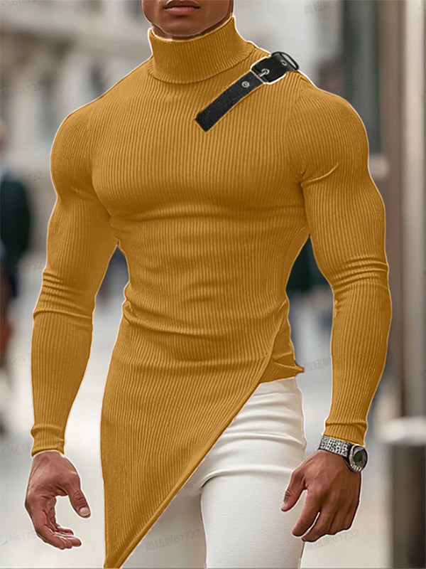 Men's Belt Patchwork Textured Long Sleeve T-Shirt SKUL26061