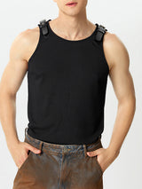 Mens Leather Shoulder Buckle Design Knitted Vest SKUJ20873