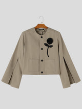 Men's Avant-Garde Chic Evening Gala 3D Rose Flower Slit Cape Sleeve Collarless Blazer SKUL86007