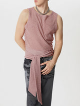 Mens Sparkling Tie-Design Cropped Ruched Tank SKUK64735