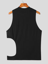 Mens Cutout Solid Crew Neck Sleeveless Vest SKUK17304