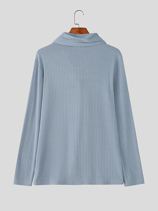 Men's Solid Color Deconstructed Textured Long Sleeve T-shirt SKUL28402