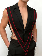 Men's Avant-Garde Open-Side Lace-Up Contrast Stripe Waistcoat SKUL54015