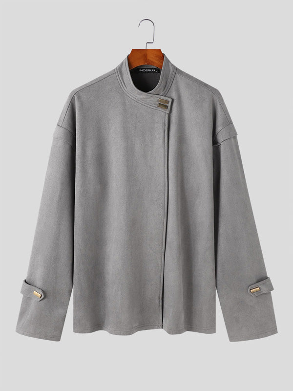 Mens Metal Button Detail Solid Color Long-Sleeve Jacket SKUK72495