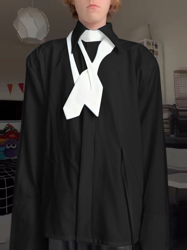 Men's Color Block Hollow Tie Long Sleeve Shirt SKUL36311