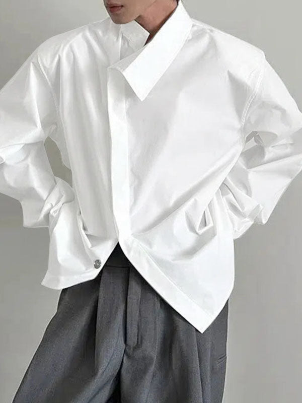 Mens Solid Color Asymmetrical Long Sleeve Shirt SKUL04067