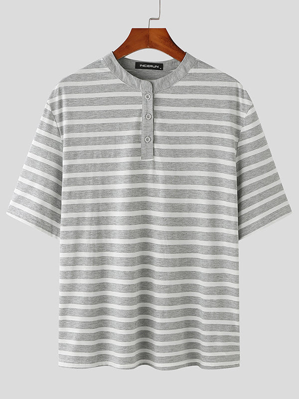 Mens Striped Half-Zip Short-Sleeve T-shirt SKUK76237