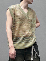 Mens Solid Mesh See Through Sleeveless Vest SKUK56406