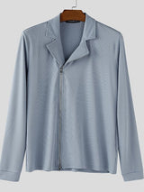 Men's Knitted Texture Lapel Double Zip Long Sleeve Cardigan SKUL35091