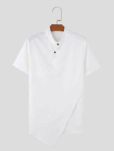 Mens Irregular Stand Collar Short Sleeve Shirt SKUK65477