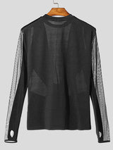 Mens Mesh Patchwork Sheer Long Sleeve T-Shirt SKUK83105