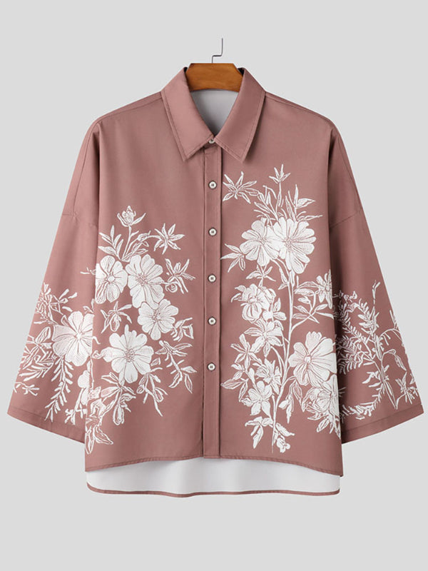 Mens Floral Print 3/4 Sleeve Shirt SKUL02371